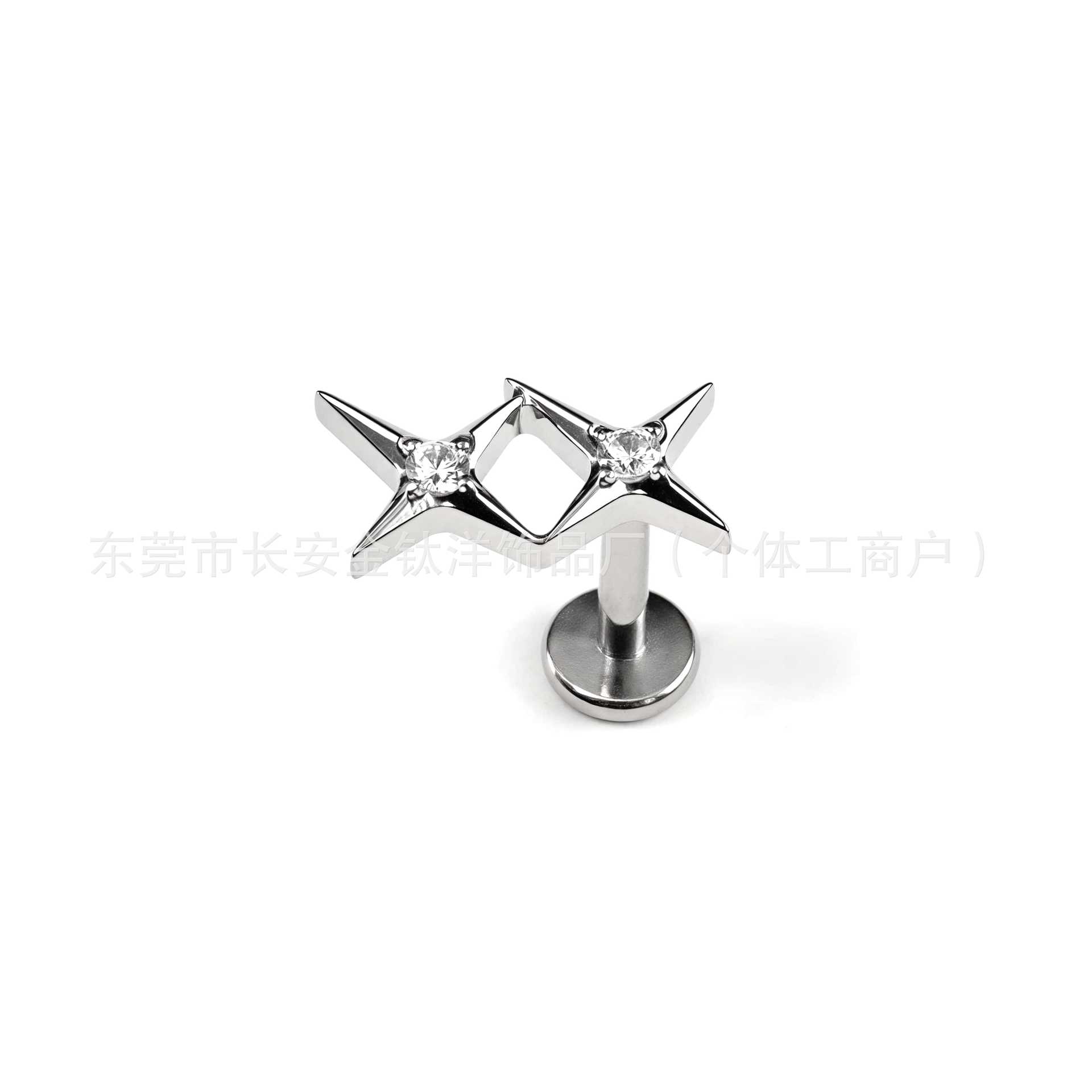 F136 Titanium Gemini Zircon Double Four Mangxing Earrings Nose Nail Ear Bone Nail G23 Titanium Alloy Human Puncture Jewelry - Image 4