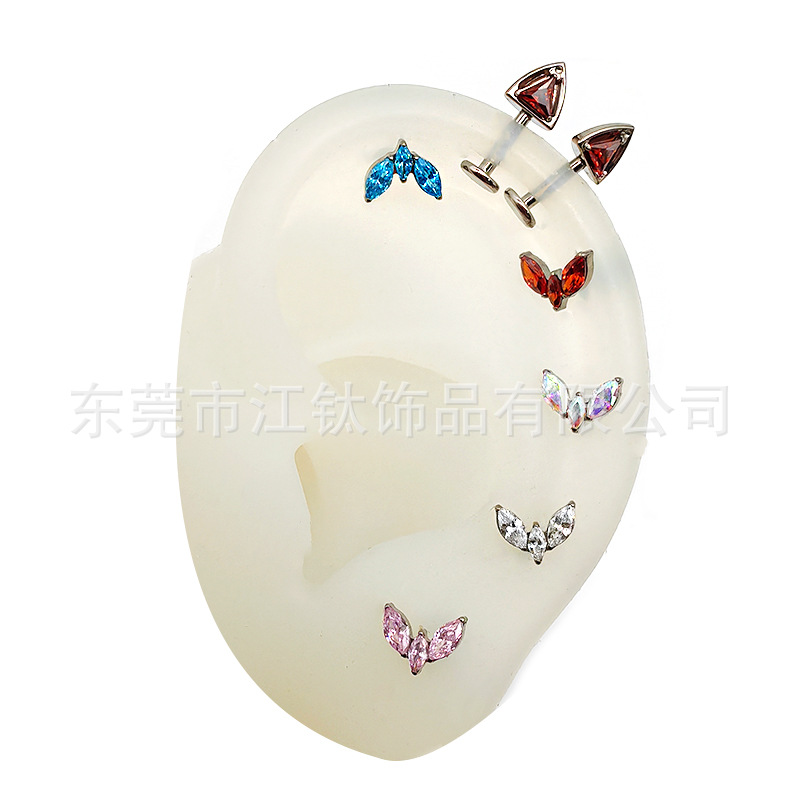 G23 Titanium Alloy Horse Eye CZ Star Cartilage Earring - Gold & White Zircon 1.2x10mm - Image 3