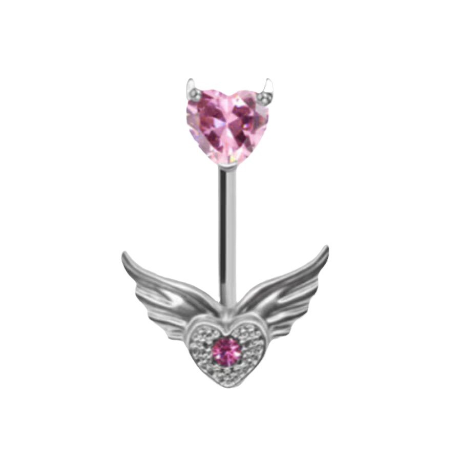 Angel Wings Heart Navel Ring Stainless Steel Belly Button Ring Dangle Piercing Jewelry - Image 5