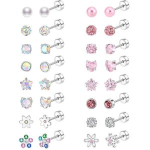 Stainless Steel Screw Earrings Women's Small Flower Round Conch Earrings Set of 32 - Fashion Geometric Ear Piercing Jewelry