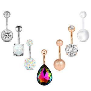 Heart Shape Rose Gold Navel Ring Stainless Steel Zircon Belly Button Ring Body Piercing Jewelry