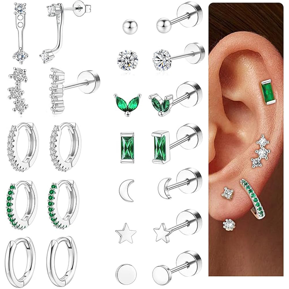 European American Style Moon Star Earring Set Real Gold Plated Zircon Stainless Steel Earrings for Women - Image 2
