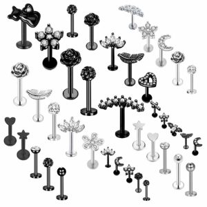 European American Simple Stainless Steel T-Rod Earrings Zircon Ear Nails Korean Screw Ball Distinctive Earrings 5 Pieces