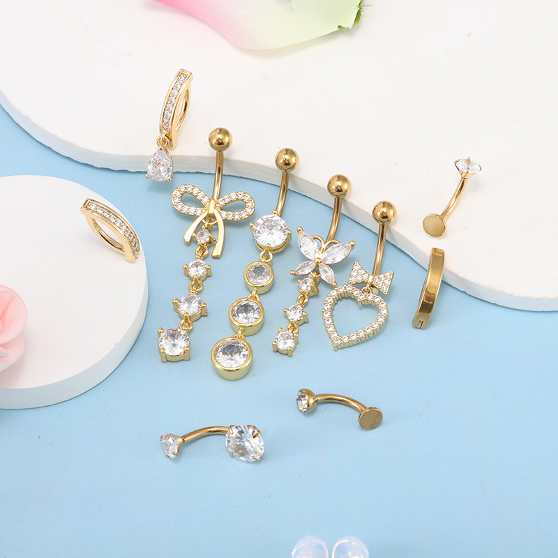Hot Selling New 10Pc Stainless Steel Zircon Navel Rings Butterfly Heart Belly Button Piercing Set - Image 4