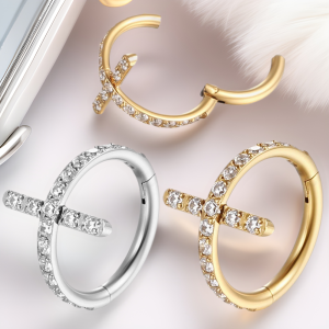 G23 Titanium Seamless Nose Ring with Cross Zircon - Tragus Earring Nasal Septum Ring Rose Gold