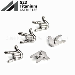 F136 Titanium Rock Gesture Funny Earring Nose Nail Lip Nail Ear Bone Nail G23 Titanium Alloy Body Piercing Jewelry