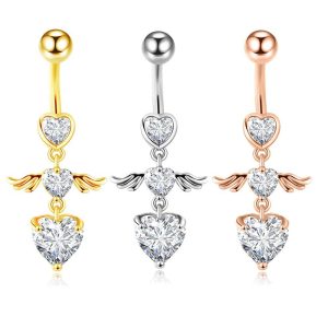 Angel Zircon Navel Ring Body Piercing Double Zirconium Belly Button Rings - Rose Gold 316L Steel