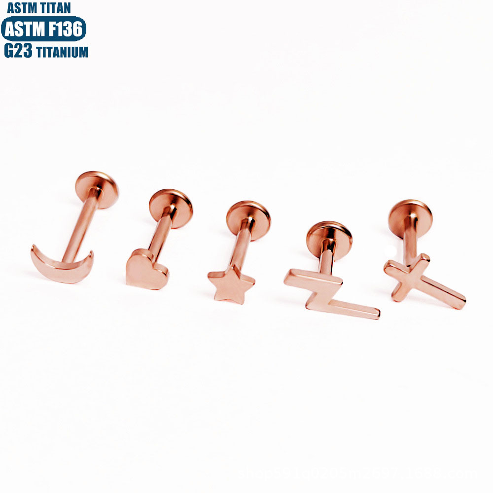 F136 Titanium Alloy Lip Nail Love Cross Star Inner Teeth Thread Body Puncture Jewelry Earrings - Image 4