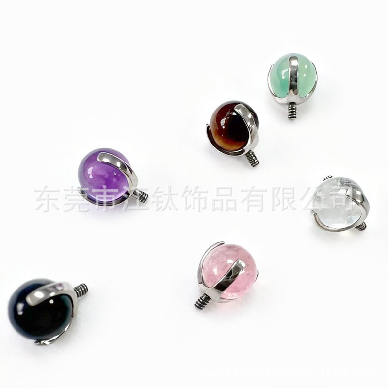 G23 Titanium Natural Stone Tiger Eye Claw Ball Ear Bone Nail Earring - ASTMF136 Body Piercing Jewelry - Image 3
