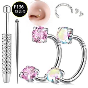 4-Piece G23 Titanium Internally Threaded Double-Ended Zircon Nose Rings, Earrings, Lip Rings - Best-Selling Piercing Jewelry Wholesale