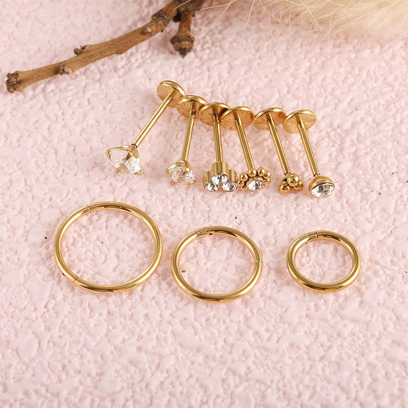 20G Stainless Steel Lip Studs Set Zircon Encrusted Pin Style Dimple Studs Piercing Jewelry 10 Pieces - Image 2