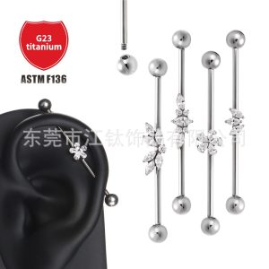 G23 Titanium Ear Bridge Earring Zircon Flower Leaf Design Body Piercing Jewelry