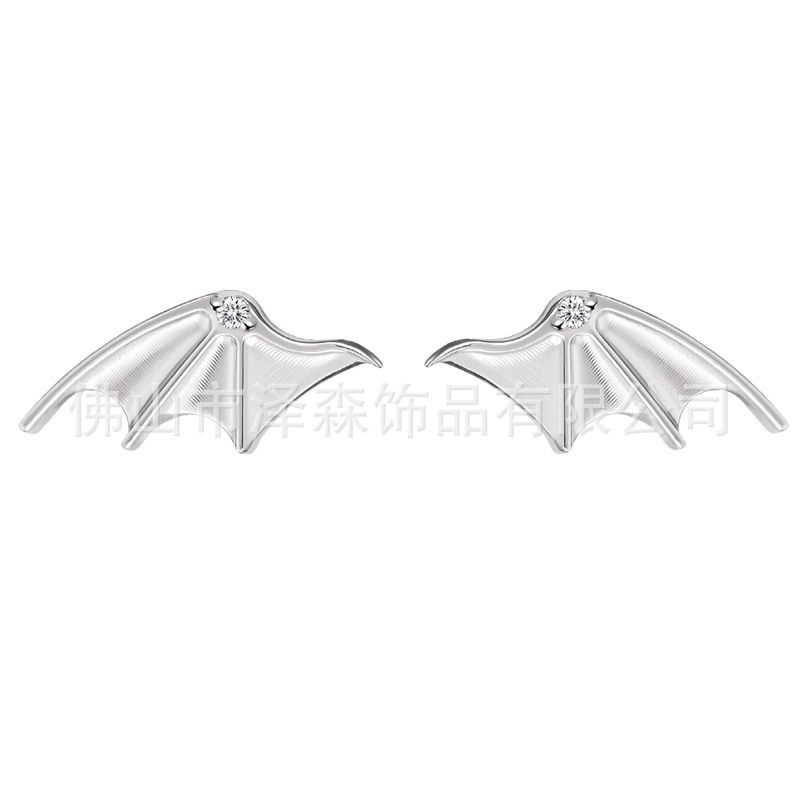 F136 Titanium Alloy Devil Wings Earrings with Diamond - Cartilage Flat Stud Lip Tongue Piercing Jewelry - Image 4