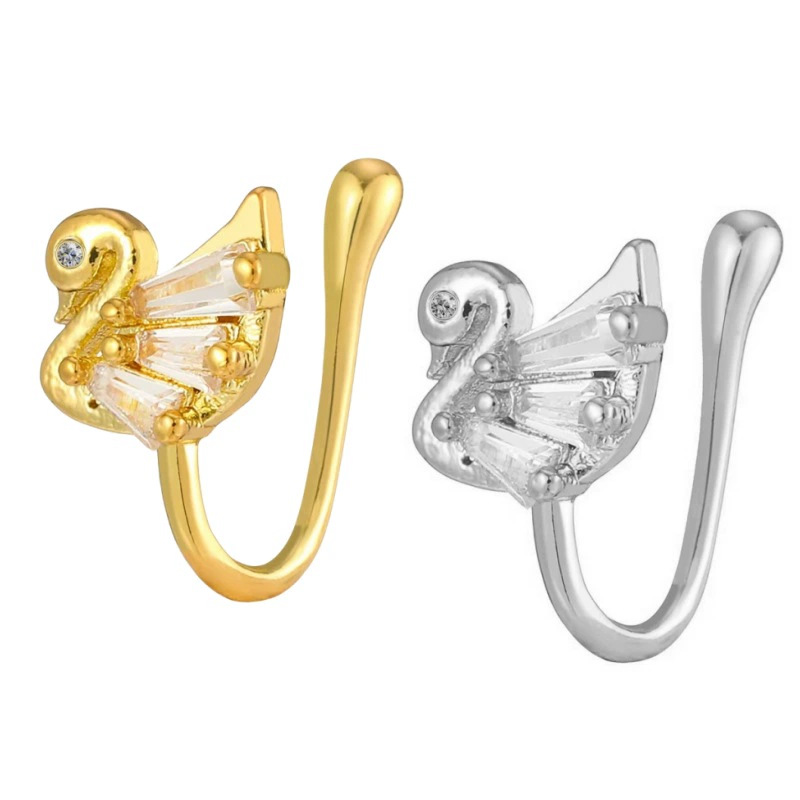 Non-Piercing U-Shaped Nose Ring - CZ Little Swan Nose Clip Nail, Gold 18K, Copper, Nose Clasp - Image 2