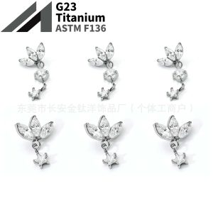 F136 Titanium Clover Five-Pointed Star Zircon Earrings Pendant Lip Piercing Nose Piercing Ear Studs G23 Titanium Alloy Piercing Jewelry
