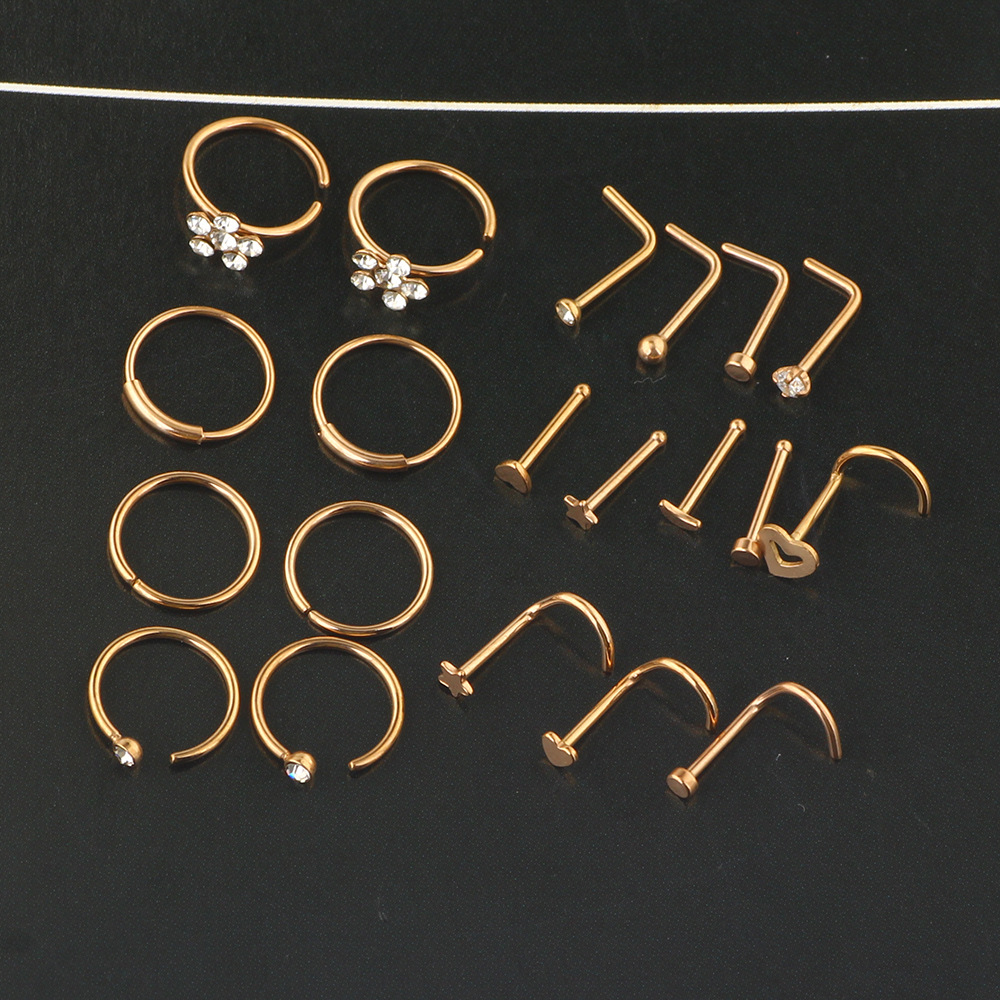 21-Piece Nose Piercing Kit Stainless Steel Geometric Nose Ring Set Body Jewelry - Image 2
