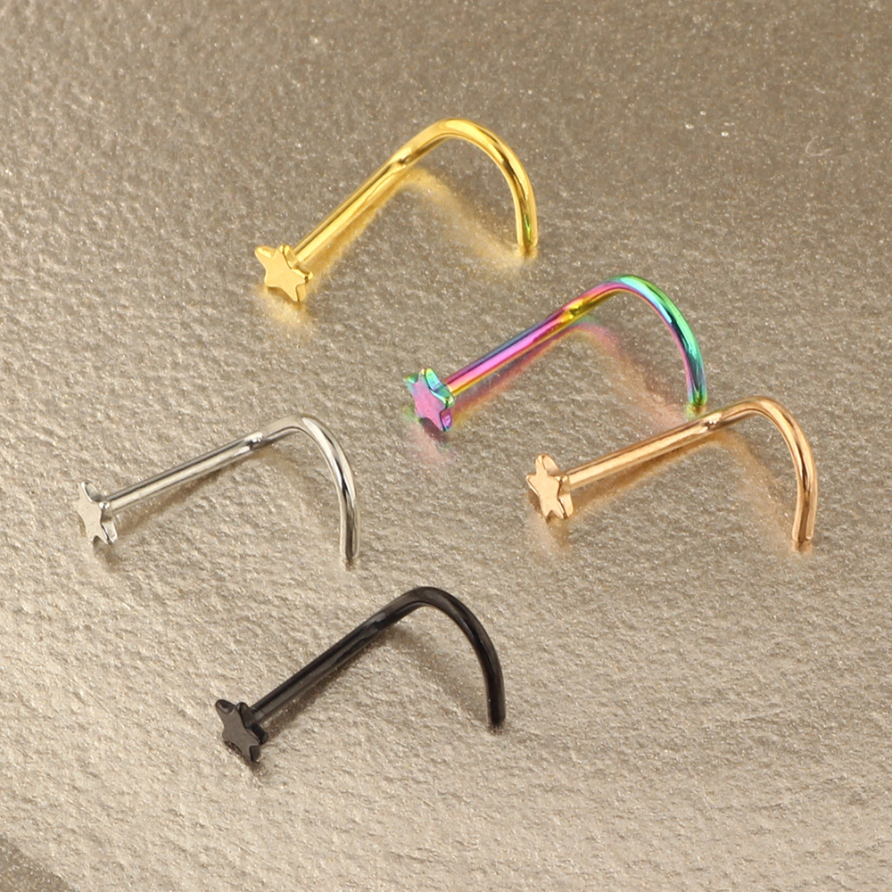 316L Stainless Steel Nose Ring Pentagram Stud Earring Nose Nail Wholesale Body Jewelry - Image 2