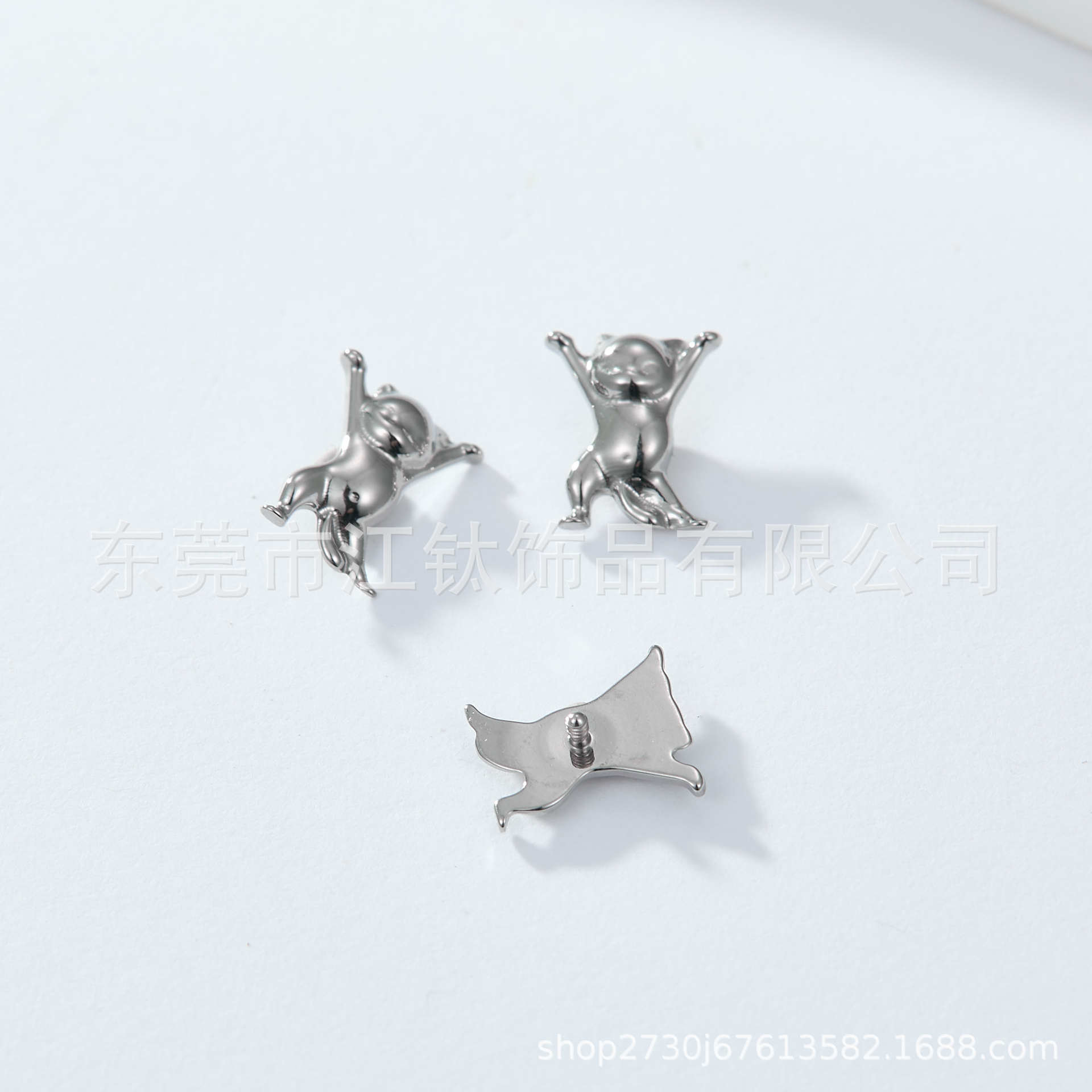 Cute Small Cat Ear Bone Nail G23 Titanium Implant Grade Ear Cartilage Stud Flat Back Earring - Image 4