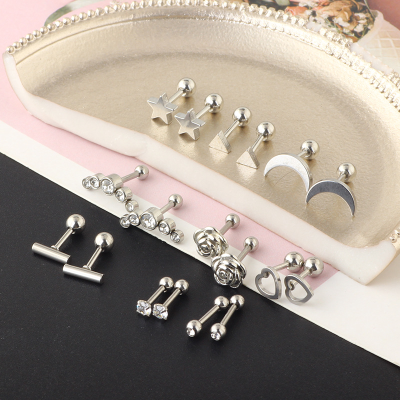 18-Piece 16G Stainless Steel Love Ear Bone Stud Tragus Earrings Cartilage Piercing Jewelry Set - Image 5
