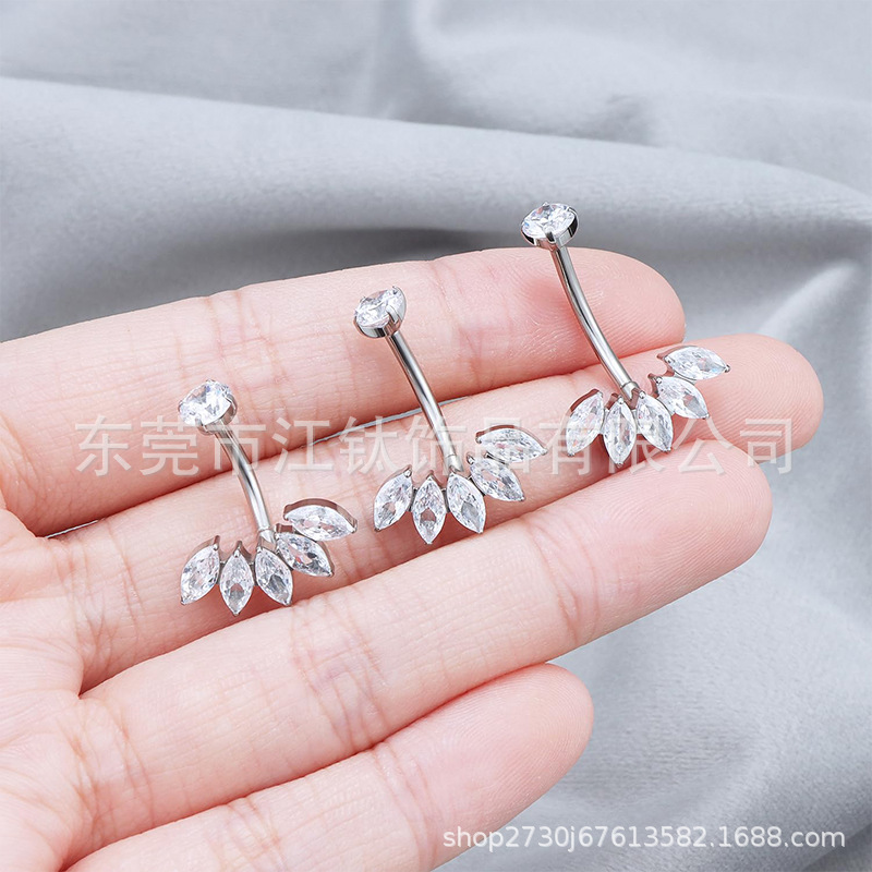 G23 Titanium Belly Button Ring with White Zirconia - ASTM F136 Curved Barbell - Image 3