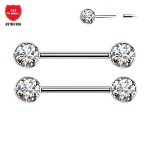 G23 Titanium Pin Type Rolling Ring Inlaid Stone Cylindrical Ear Bridge Straight Bar Earring Titanium Alloy Piercing Jewelry