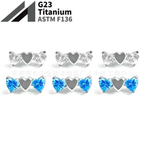 F136 Titanium Internally Threaded Triple Heart Zirconia Stud Earrings - Cartilage Ear Bone Studs for Women Men