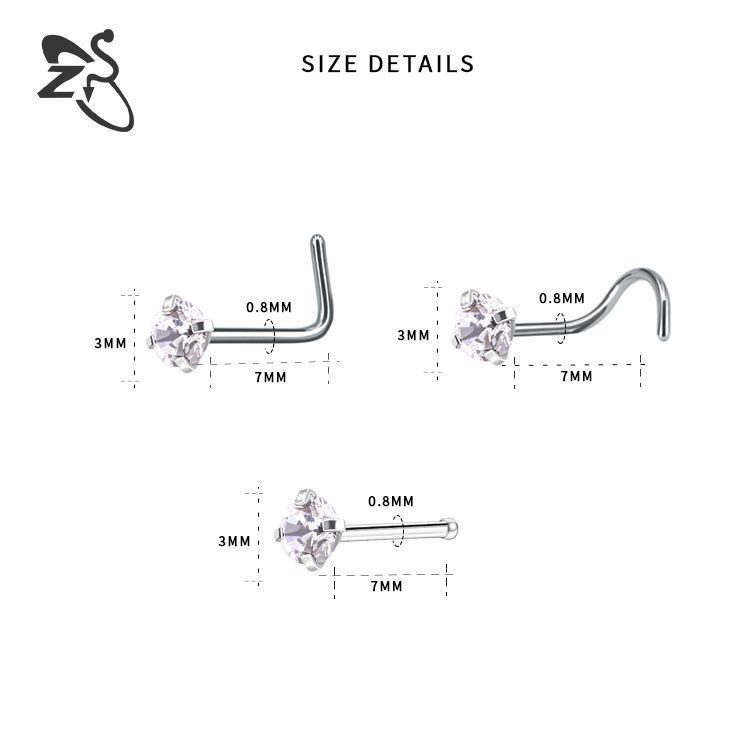 European American Classic Stainless Steel Zircon Nose Nail Star Right Angle Titanium Steel Nose Piercing Jewelry - Image 5