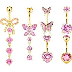 Cross-Border Hot-Selling Stainless Steel + Copper Inlaid Zircon Bow Pendant Belly Button Ring Navel Piercing Jewelry for Women
