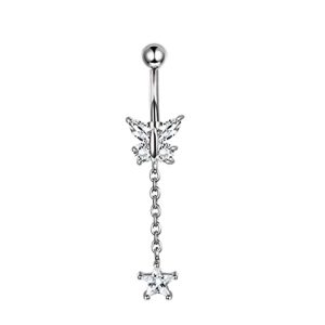 Women's Rose Gold Belly Button Ring Butterfly Zircon Crystal Navel Piercing Jewelry Stainless Steel