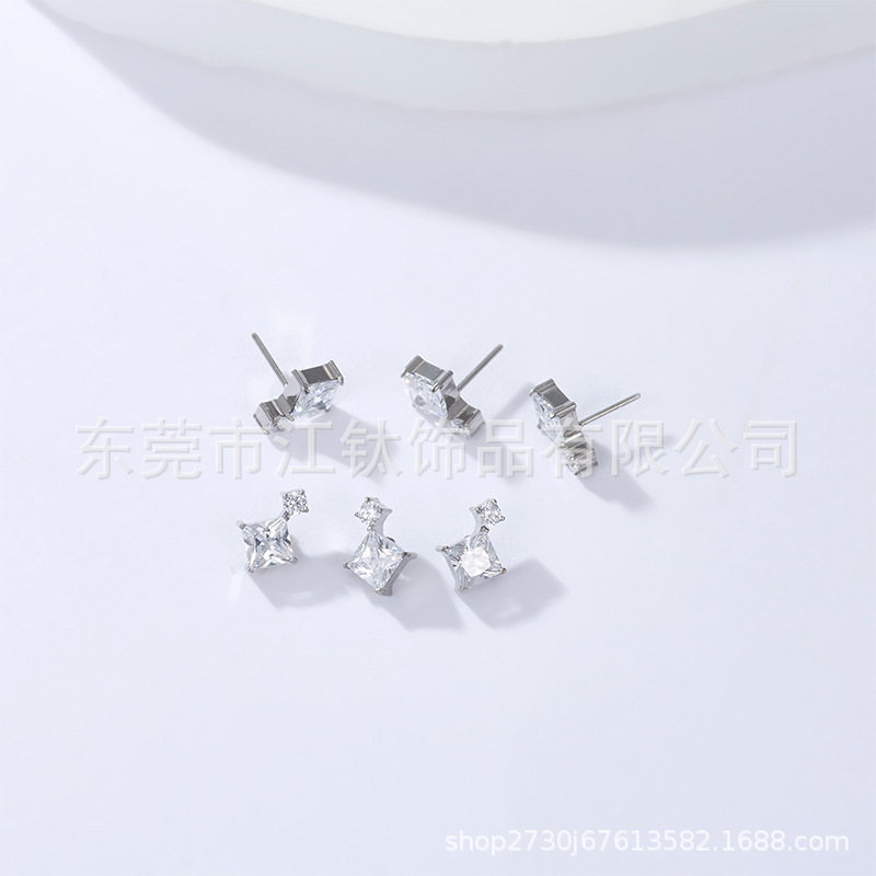 Titanium Ear Stud Butterfly Square CZ Cartilage Jewelry G23 ASTM F136 - Image 4