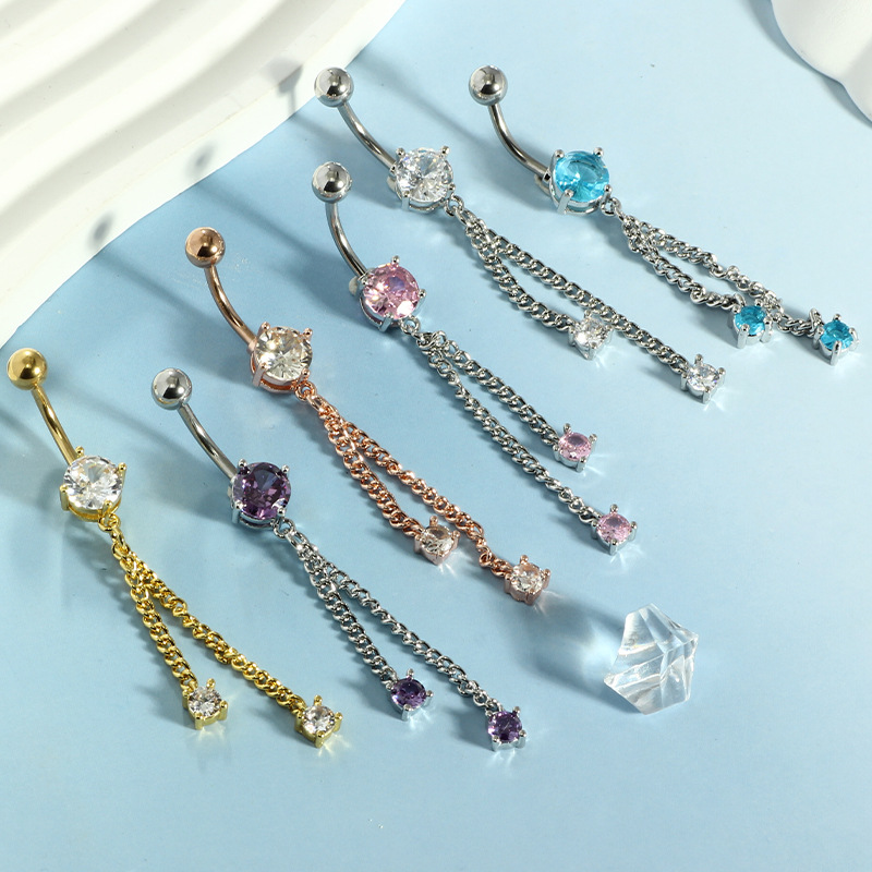 Fashion Purple Chain Belly Button Ring Micro-Inlaid Gold Zircon Navel Ring Body Piercing Jewelry - Image 3