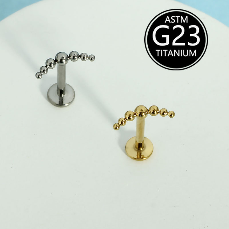 G23 Titanium Internally Threaded Lip Stud with Seven Beads Round Top 6-10mm - Image 2