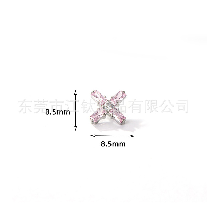 G23 Titanium Ear Cartilage Stud Cross Inlaid CZ Zircon Earring - 16G - Image 3