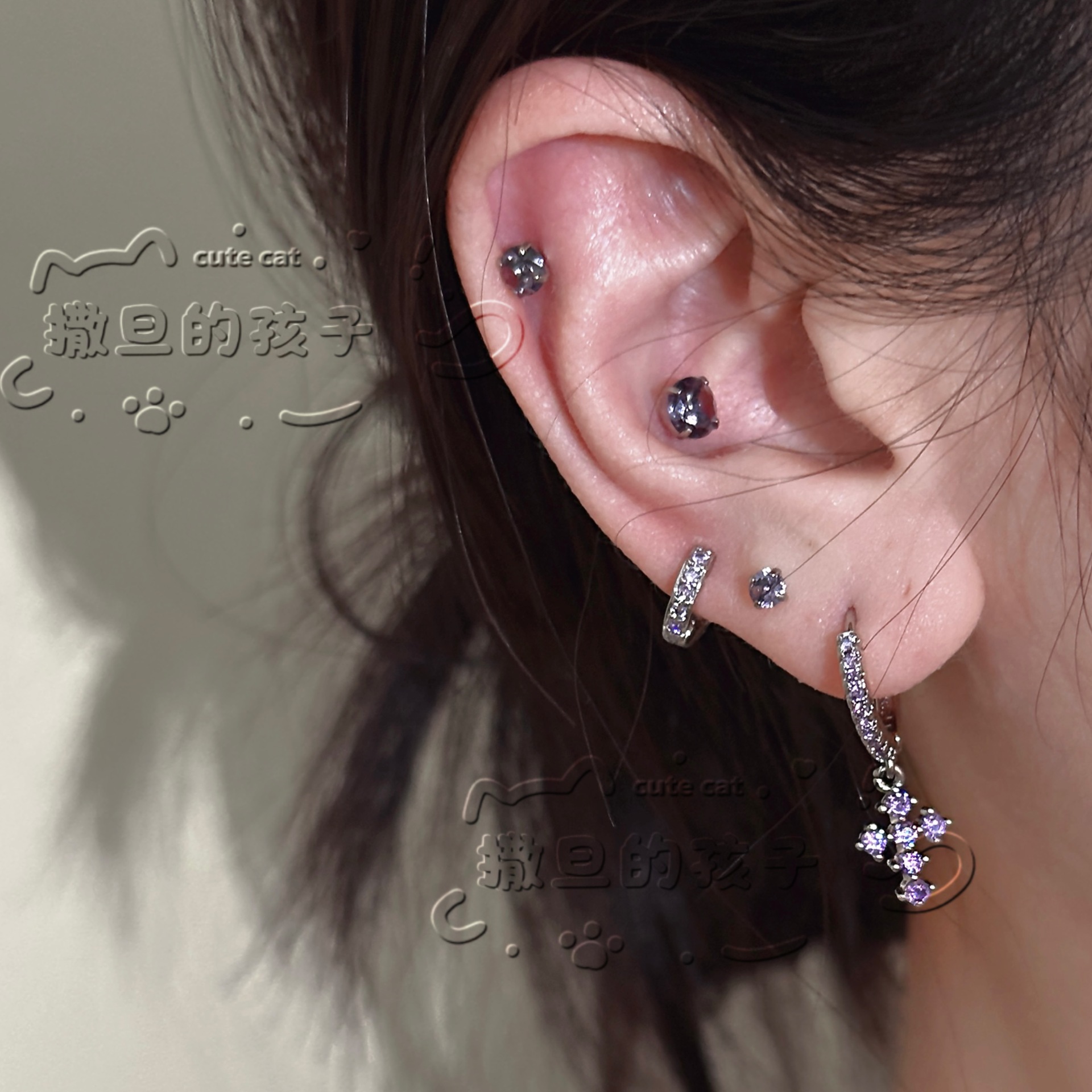 Satan's Child Tipsy Purple Pose Purple Ear Studs - 316L Surgical Steel Cartilage Earrings for Women - Image 3