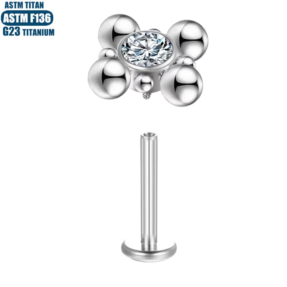 Titanium Lip Stud with Zircon Bead Cluster - 1.2x10mm Labret Stud for Lip Piercing Earring Women's Ring - Image 4