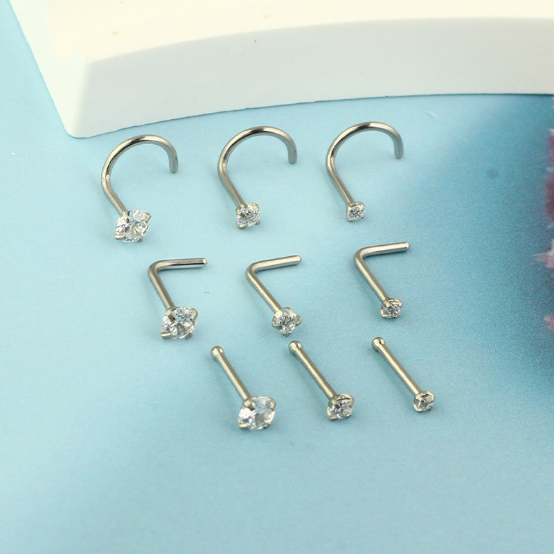 Zircon Nose Stud Nose Ring Earrings Stainless Steel Black L-Shape Nose Pin Geometric Piercing Jewelry - Image 4