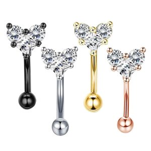Rose Gold Star Love Ear Bone Nail Screw Twist Ball Arc Earrings Stainless Steel Micro Inlaid Zircon Eyebrow Jewelry for Women
