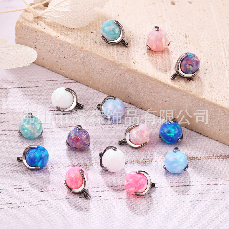 F136 Titanium Three-Claw Opal Tongue Barbell - 5mm Head 12G Thread Body Piercing Jewelry - Image 2
