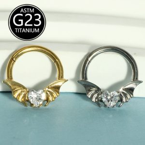 Amazon Hot Fashion Bat Nose Septum Ring Nose Clip G23 Titanium Heart Zircon Ear Bone Nail Jewelry