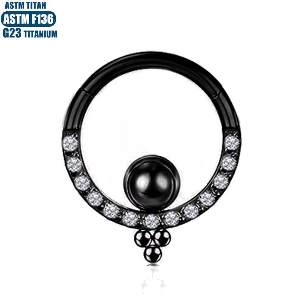 G23 Titanium Nose Ring 5A Zircon Bead Hinge Septum Clicker Ear Cartilage Hoop Body Jewelry - Image 2