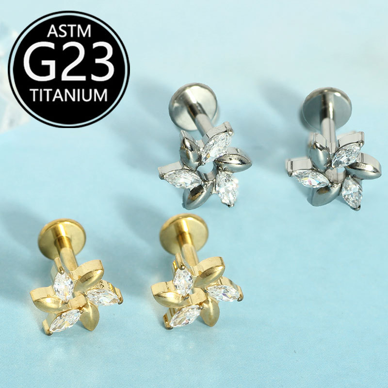 G23 Titanium Lip Piercing Jewelry Fashionable Zircon Labret Stud for Unisex - Image 3