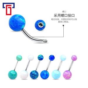 G23 Titanium Curved Barbell Belly Button Ring with Genuine Australian Opal