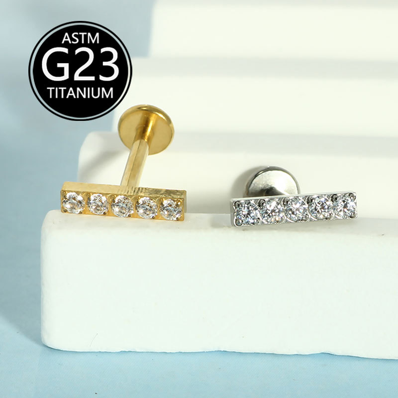 G23 Titanium Inner Tooth Straight Bar Lip Stud Zircon Ear Bone Stud 1.2mm Internal Screw Piercing Jewelry - Image 5