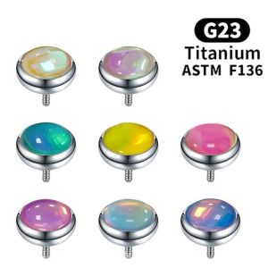 G23 Titanium Gradient Glitter Film Lip Stud with Oil-Drip Effect, 5mm Flat Back Labret Ear Cartilage Stud