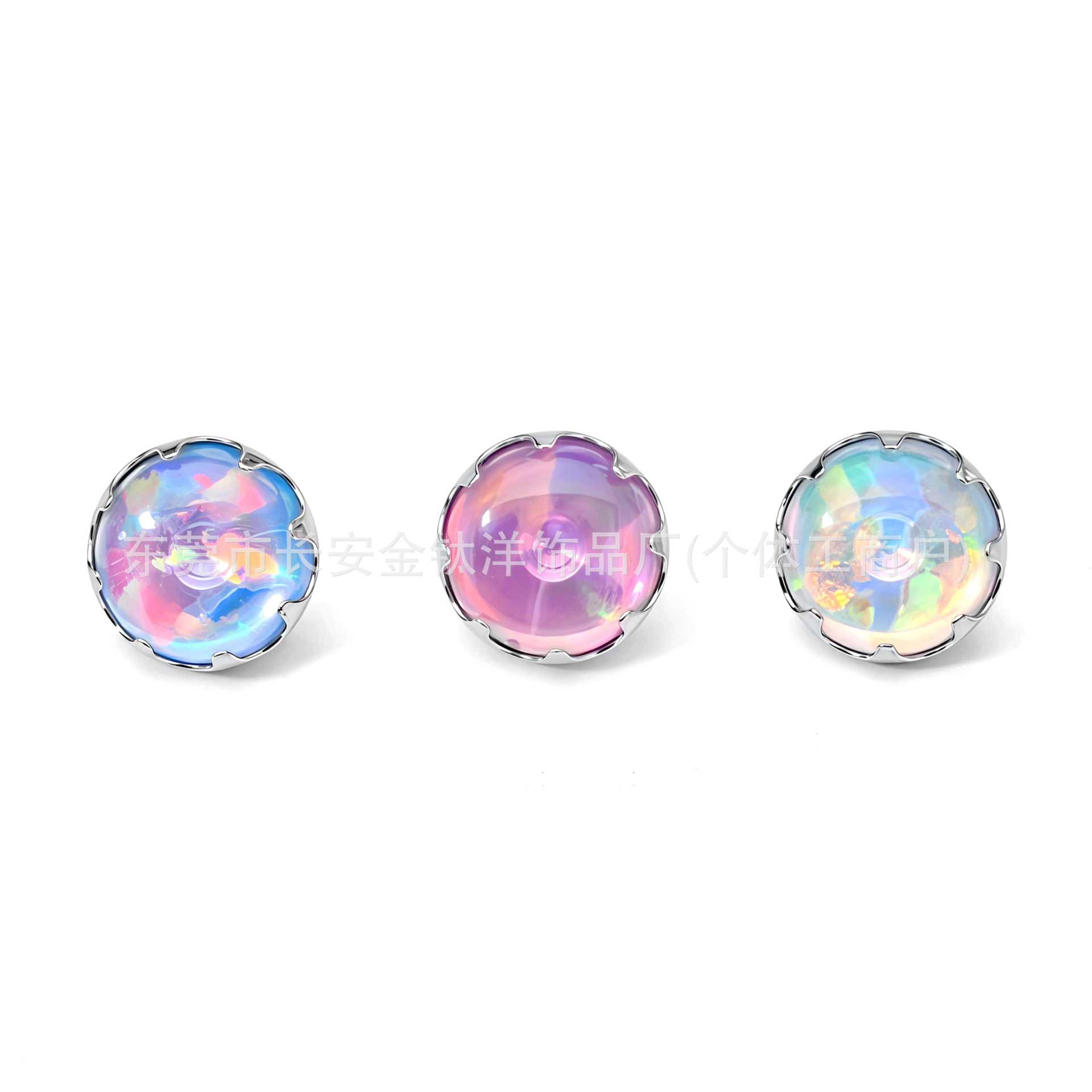 F136 Titanium Serrated Jelly Aurora Opal Embedded Lip Piercing Ear Piercing Navel Piercing G23 Titanium Alloy Body Jewelry - Image 3