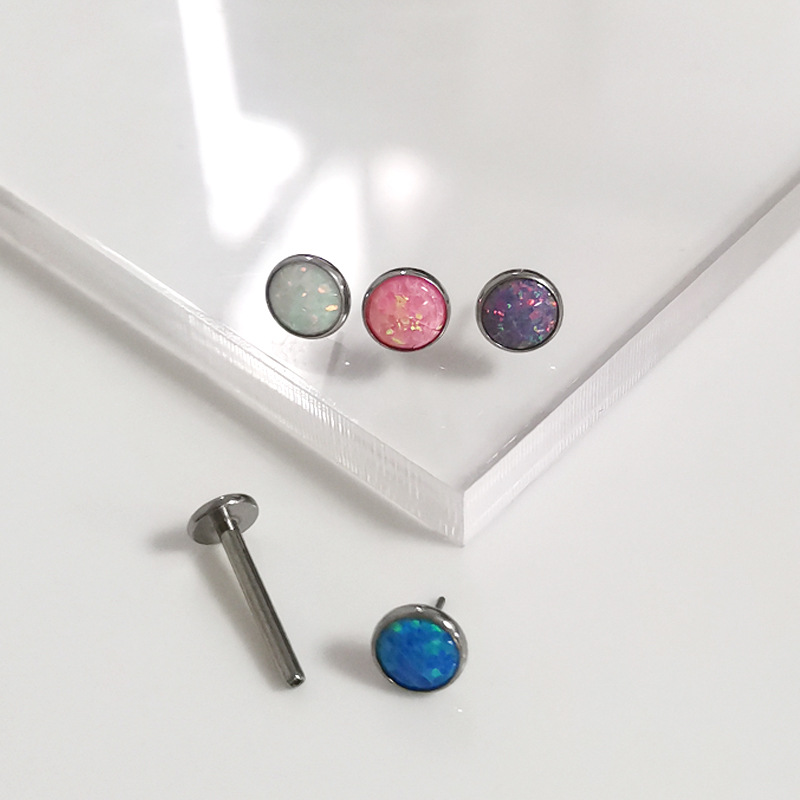 F136 Titanium Opal Lip Labret Stud Flat Opal Pin Inlay Disc G23 Titanium Alloy Body Piercing - Image 4