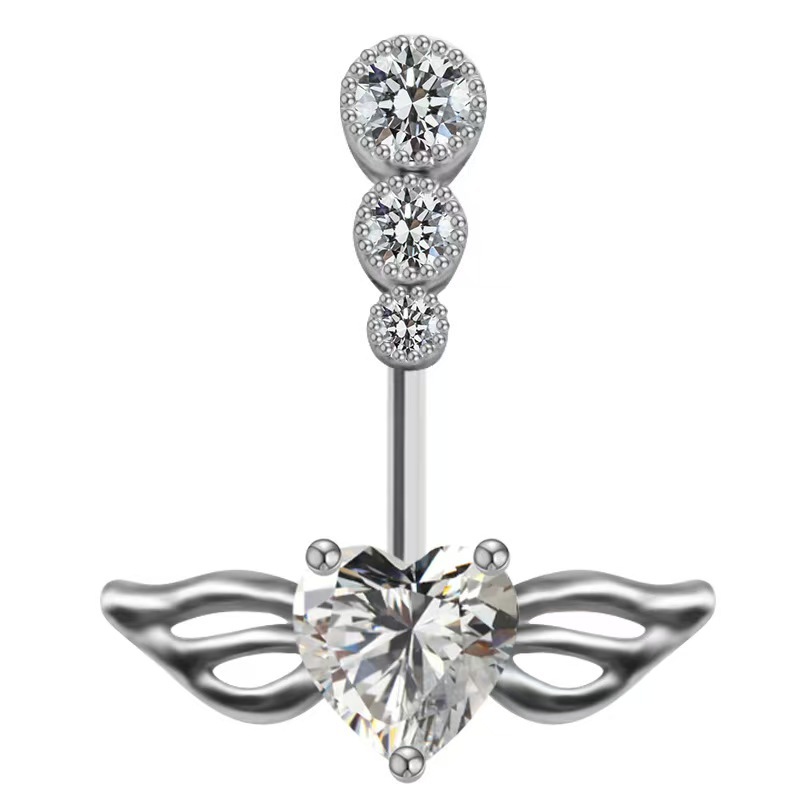 Cross-border Belly Button Ring Angel Wings LOVE Letters CZ Zircon Belly Ring Piercing Jewelry Plating Copper - Image 5