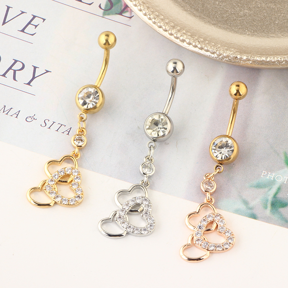 Fashion Three-Heart Belly Button Ring Stainless Steel Piercing Jewelry for Women - Image 5