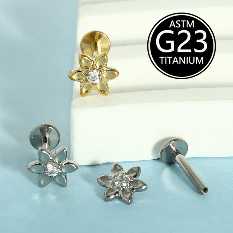 G23 Titanium Flower Lip Stud 6-10mm 16g Internally Threaded Labret Ear Bone Nail Body Piercing Jewelry Single Sale - Image 3