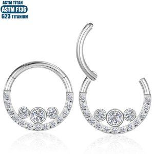 G23 Titanium Piercing Nose Ring Seamless Hinge Hoop Internal Zircon Cartilage Earring Septum Ring